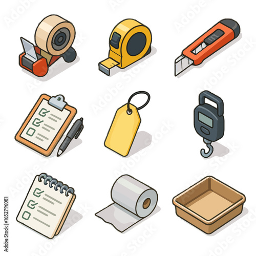 Packing icons icon tape gun utility roll vector cloth handheld tools board