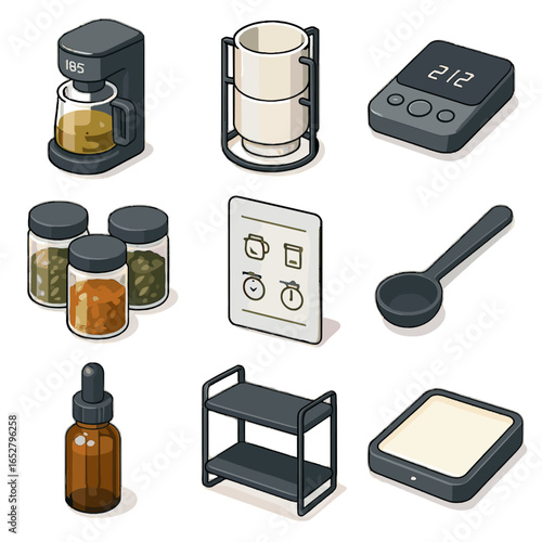Labeled tray tea control card led mug modern stackable icon guide vector