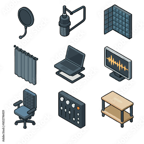 Curtain suspended display screen riser icons workroom soundproofed chair shelf icon soundproof