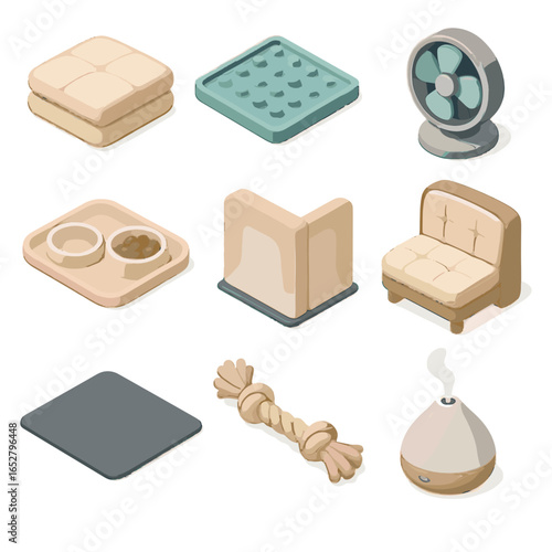 Rope soft cozy vector feeding rail fan corner lick indoor pet icon