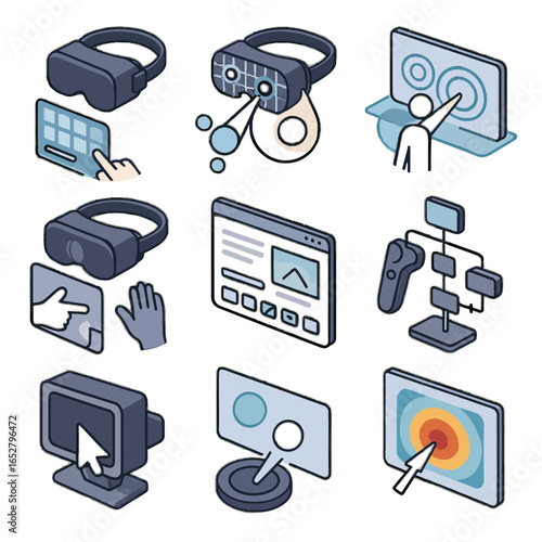 Interface map vector menu zoom gaze panel vr icon zone heatmap functionality