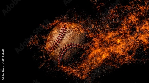 A baseball engulfed in fiery intensity, symbolizing passion and energy in sports.