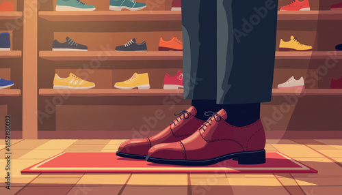 Man wearing brown shoes in a shoe store