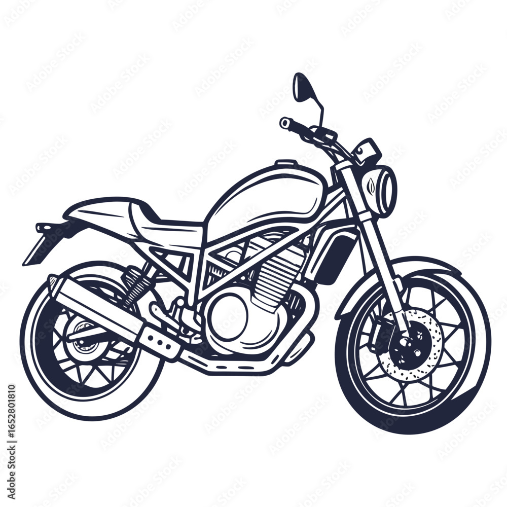 Fototapeta premium Illustration of a motorcycle isolated on white background, representing transportation, freedom, and the spirit of adventure on the open road