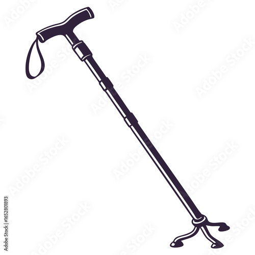 Illustration of a tripod walking cane, a mobility aid for seniors, isolated on white background