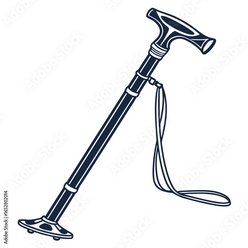 Illustration of an adjustable walking cane with a strap, a mobility aid for seniors, isolated on white background
