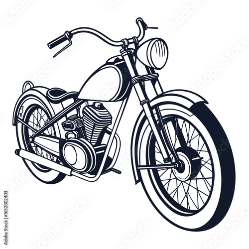 Vintage motorcycle isolated on white background, representing freedom, adventure, and classic style in road transportation and travel