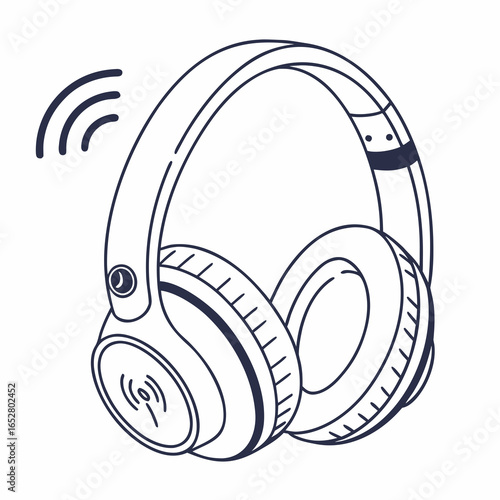 Wireless headphone with sound wave isolated on white background, perfect for listening to music or enjoying audio content