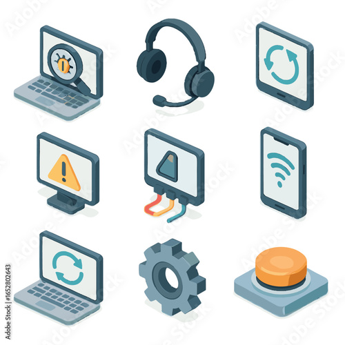 Settings vector icons restart gear software technical troubleshooting device support help icon