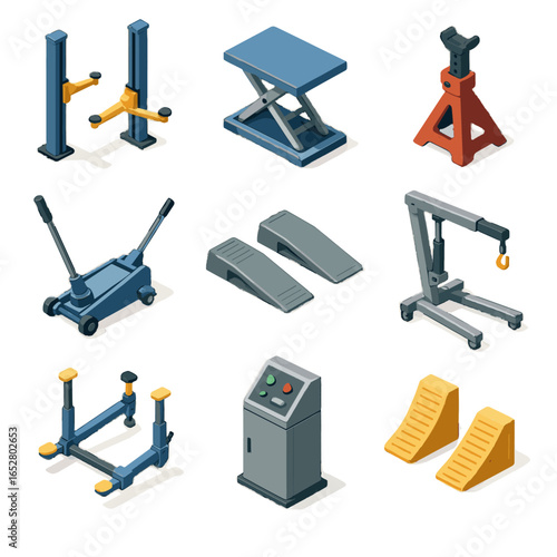 Car lift hydraulic control safety lifting scissor arms icon stand vector hoist