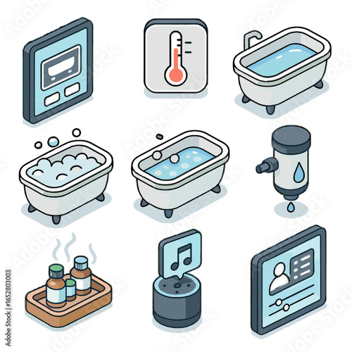 Temperature bath vector icon smart aromatherapy bubble sync profiles filter