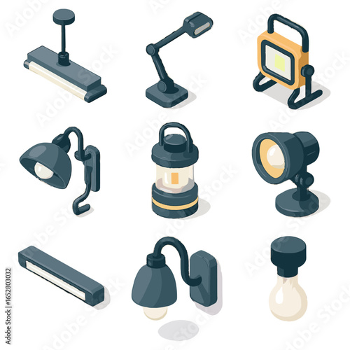 Ceiling overhead light workshop floodlight vector lighting icon lantern lamp task icons