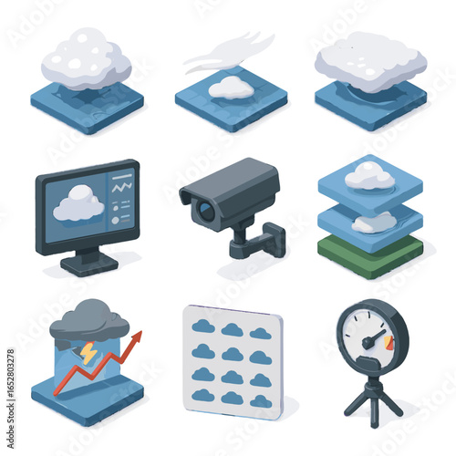 Icon cloud visibility classification vector weather icons storm cirrus meter isometric cumulus