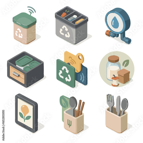 Usage eco utensil waste energy screen kitchen icon compost vector smart tag