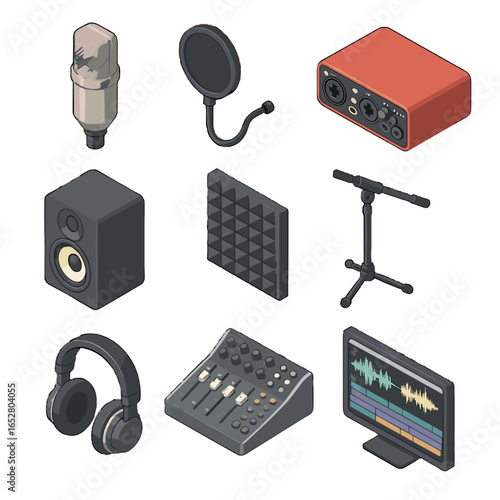 Equipment pop console acoustic filter studio icons software icon monitor vector microphone