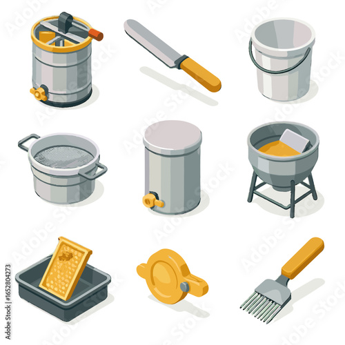 Honey uncapping scratcher icons wax capping equipment gate vector settling tank icon
