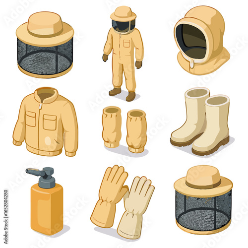 Mesh suit vector icons icon beekeeping leg jacket attire veil pouch zippered
