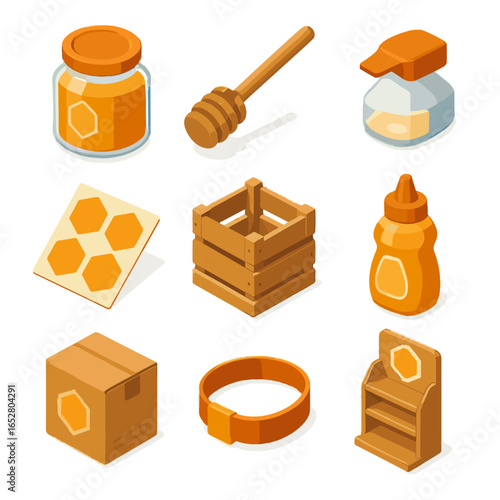 Packaging label icon glass honey squeeze seal vector dipper bottle icons box