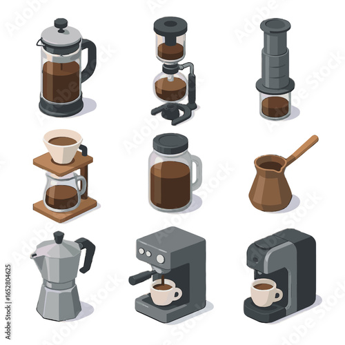 Coffee brewer aeropress jar vector machine collection cold pot press siphon icon