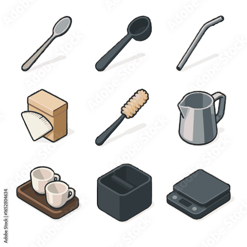 Straw icons spoon reusable tray vector station box coffee icon filter measuring