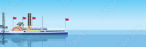 Nemethy Hudson River steamboat on water in a flat minimalist vector style.