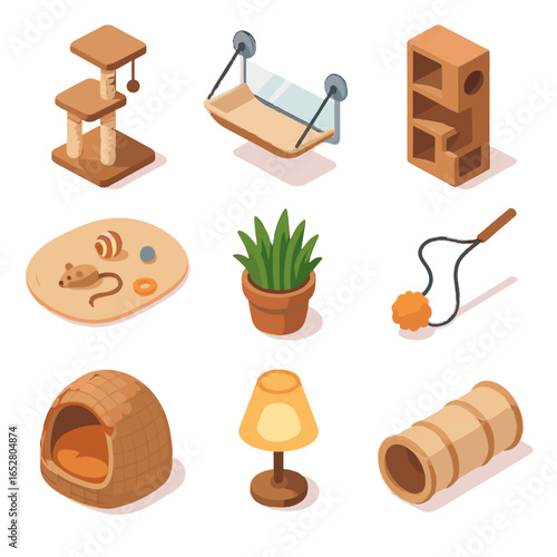 Icon isometric string tunnel vector floor toys hammock window caf cat perch