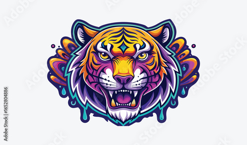 A fierce tribal tiger vector illustration with a skull and fire design for a powerful tattoo emblem