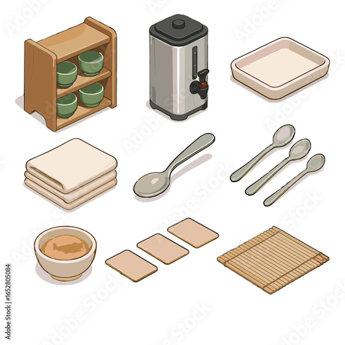Stack tea spoons condiment icon icons vector hot wooden bowl station mat