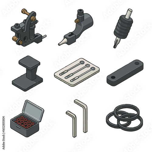 Machine bands coil grommet icon tattoo tube vector armature needle box rubber