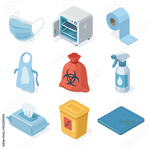 Container disinfection bag sharps wipes vector hygiene icon mat apron barrier safety