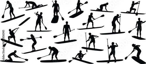 Flat vector illustration, people gardening, pushing wheelbarrow, using rake, holding potted plants, climbing ladder, pruning bushes, arranging flowers, outdoor horticulture,