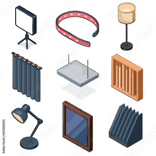 Booth strip sound tile bass trap ceiling floor icons desk icon vector