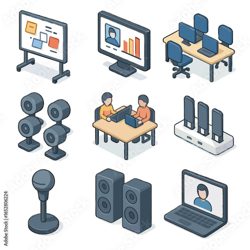 Speaker collaborative vector tools meeting system whiteboard digital icon mic sharing station