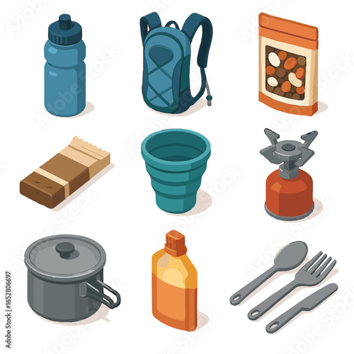 Pouch cooking vector bottle essentials cup mix protein food hydration pot icon