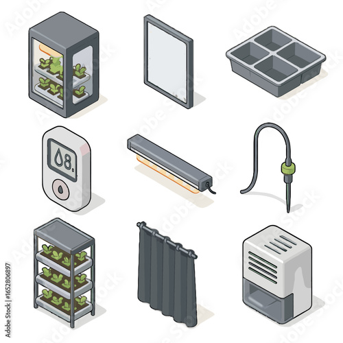 Icon vector temperature divider icons moisture curtain indoor dripper panel hydroponics tray