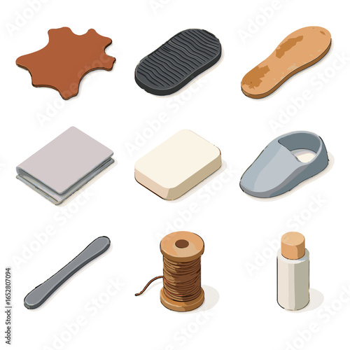Icon box insole sole shoemaking spool icons cork leather stick materials vector