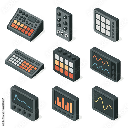 Music sampler waveform vector electronic synthesizer envelope icon oscillators drum pad machine