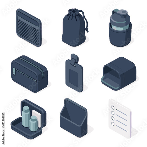 Icons drawstring hygiene icon bottle packing pocket bag fitness vector mesh shaker