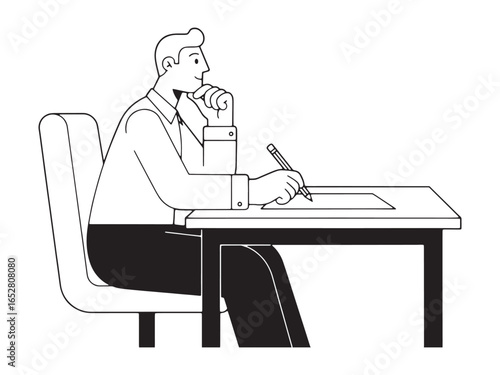 Thoughtful professional writing with pen on paper at desk vector