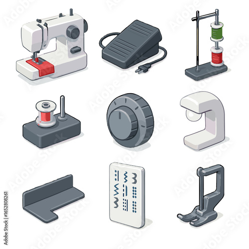 Stitch light compact adjustable winder spool icon machine pedal display vector icons
