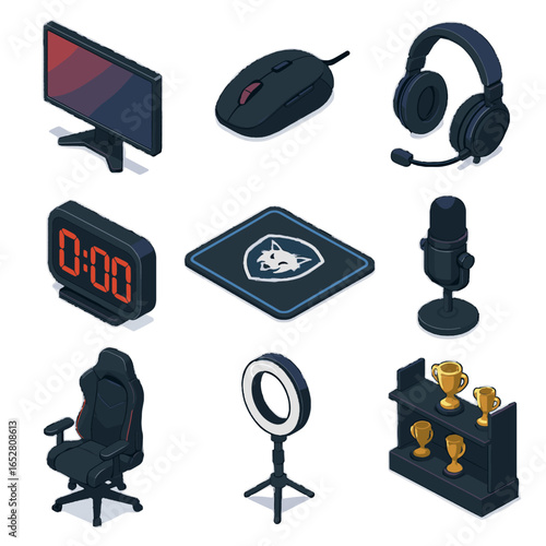 Vector mouse stream mic icon shelf esports wired monitor lighting gaming trophy