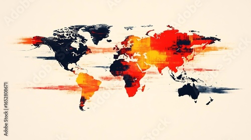 Dynamic World Map Illustration with Abstract Brush Strokes and Global Visualization