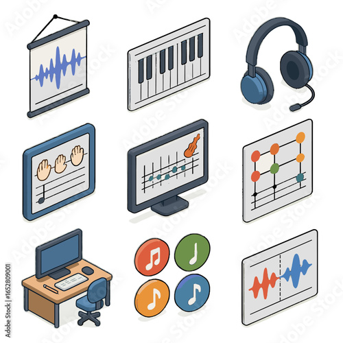 Icon lab music student pitch rhythm education labeled vector sound interval wave