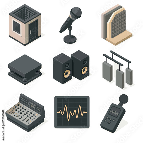 Booth dampening icon vector workroom platform testing icons panel soundproof sound control