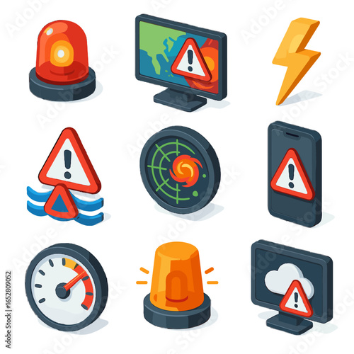 Mobile beacon icon device vector bolt dial weather storm tracking alert severe