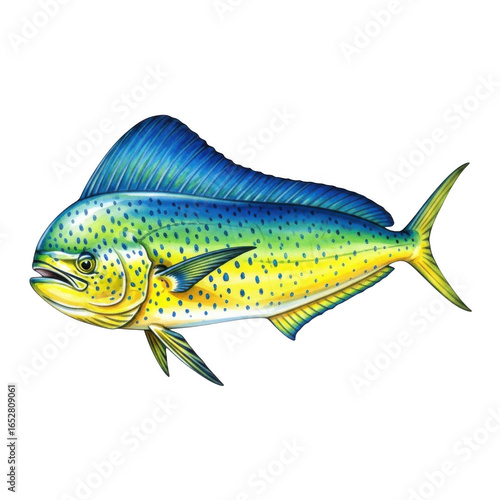 Vibrant mahi mahi fish isolated on transparent background