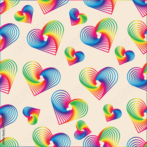 Seamless pattern with hearts, Seamless vector pattern with rainbow colored heart shapes, Vector illustration
