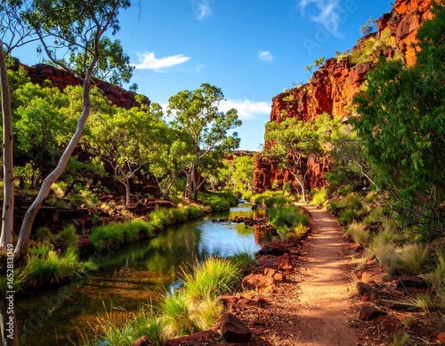 Remote and serene Australian outback gorge with vibrant geological formations