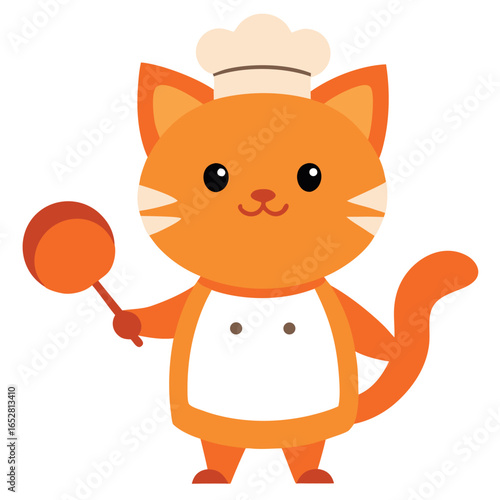 chef cat holding frying pan  cooking concept  whit.eps