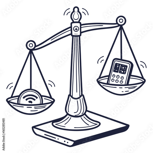 Balancing the scales of technology with a wi fi symbol on one side and a remote control on the other